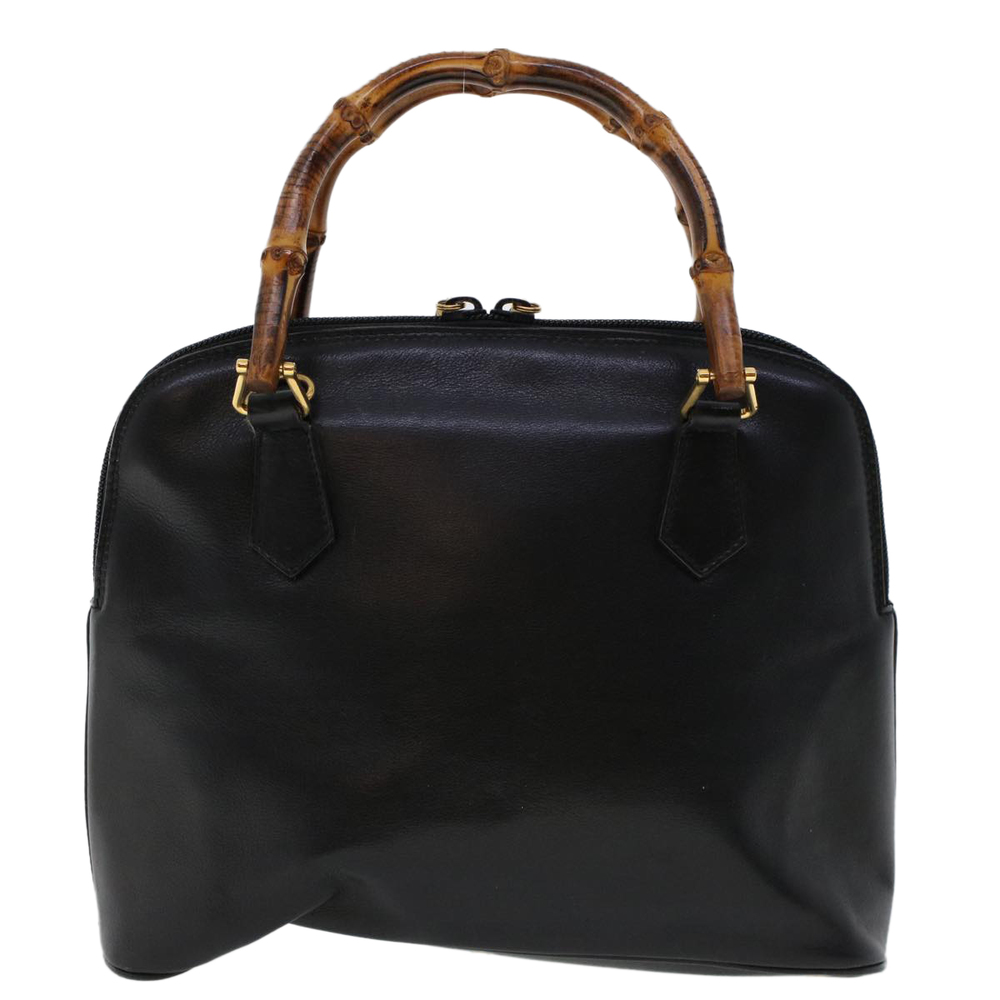 GUCCI Bamboo Hand Bag Leather 2way Black Auth 45974 - Picture 2 of 16
